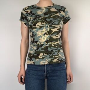 Y2K Baby Phat Jeans Co Camo Short Sleeve Shirt Green Size XL